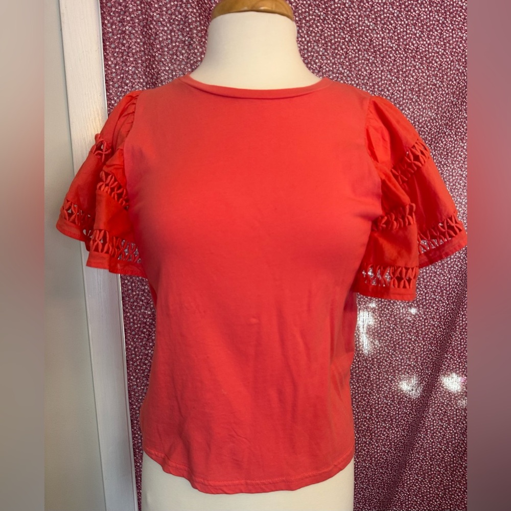 Anthropologie orangy peach flutter Sleeve Top size XS